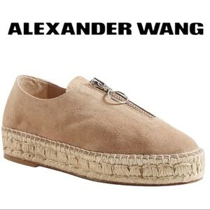 Alexander Wang Devon Tan Suede Espadrille Flatform Ring Zip Shoes Size 38/8